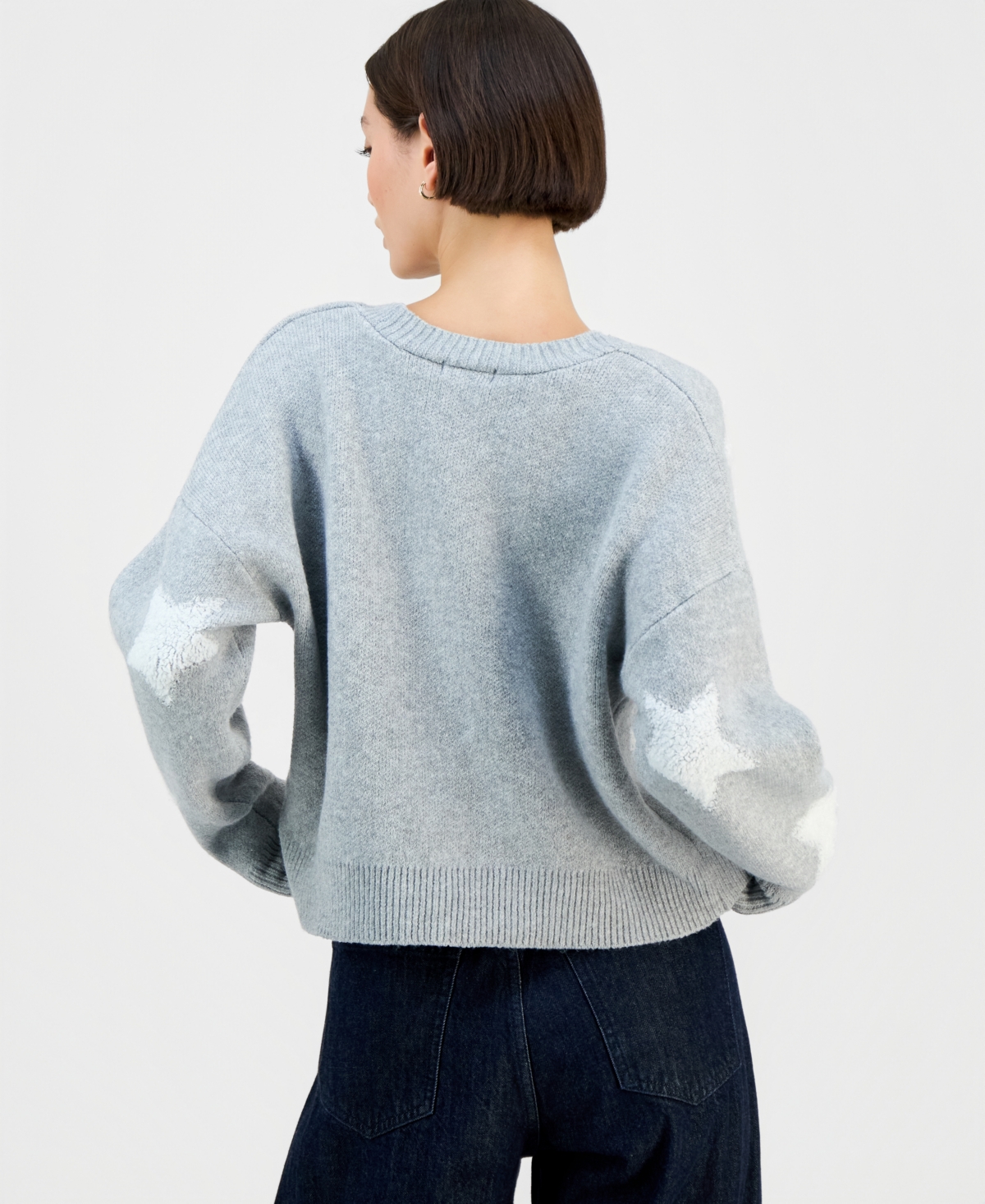 Ultra Flirt Juniors' Novelty Three-button Cardigan Sweater In Blue