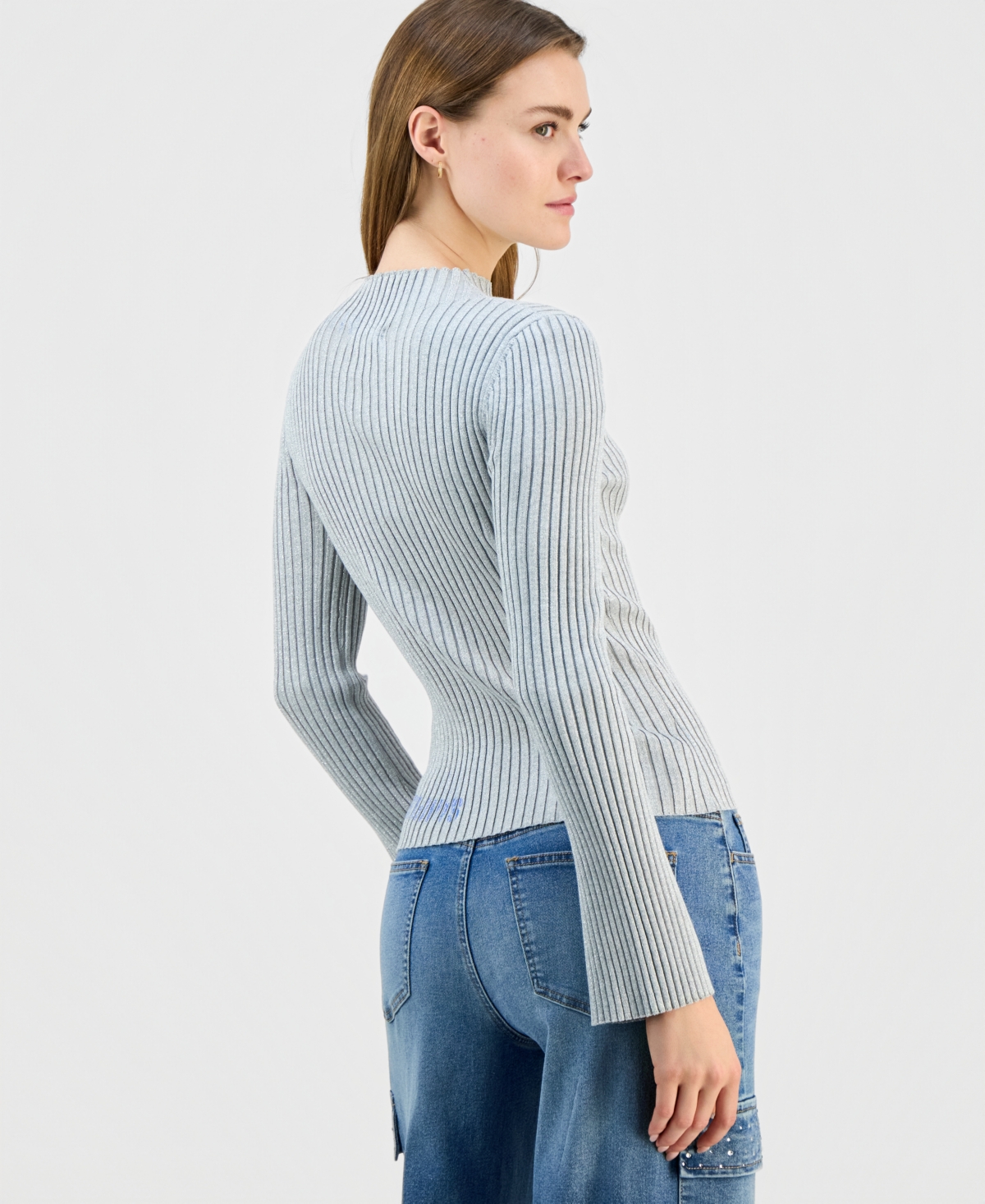 Hooked Up By Iot Junior's Mock-neck Long-sleeve Sweater In Gray