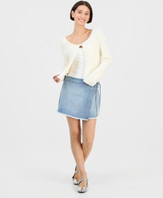 Juniors' Eyelash Faux-Pearl Button-Front Cardigan 