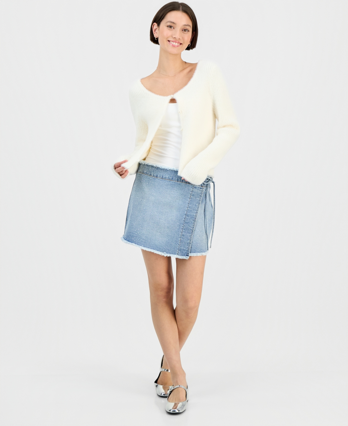 Hooked Up by Iot Juniors' Eyelash Button-Front Cardigan