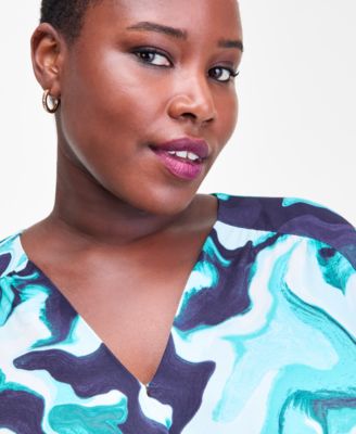 Plus Size Printed Surplice-Neck Top