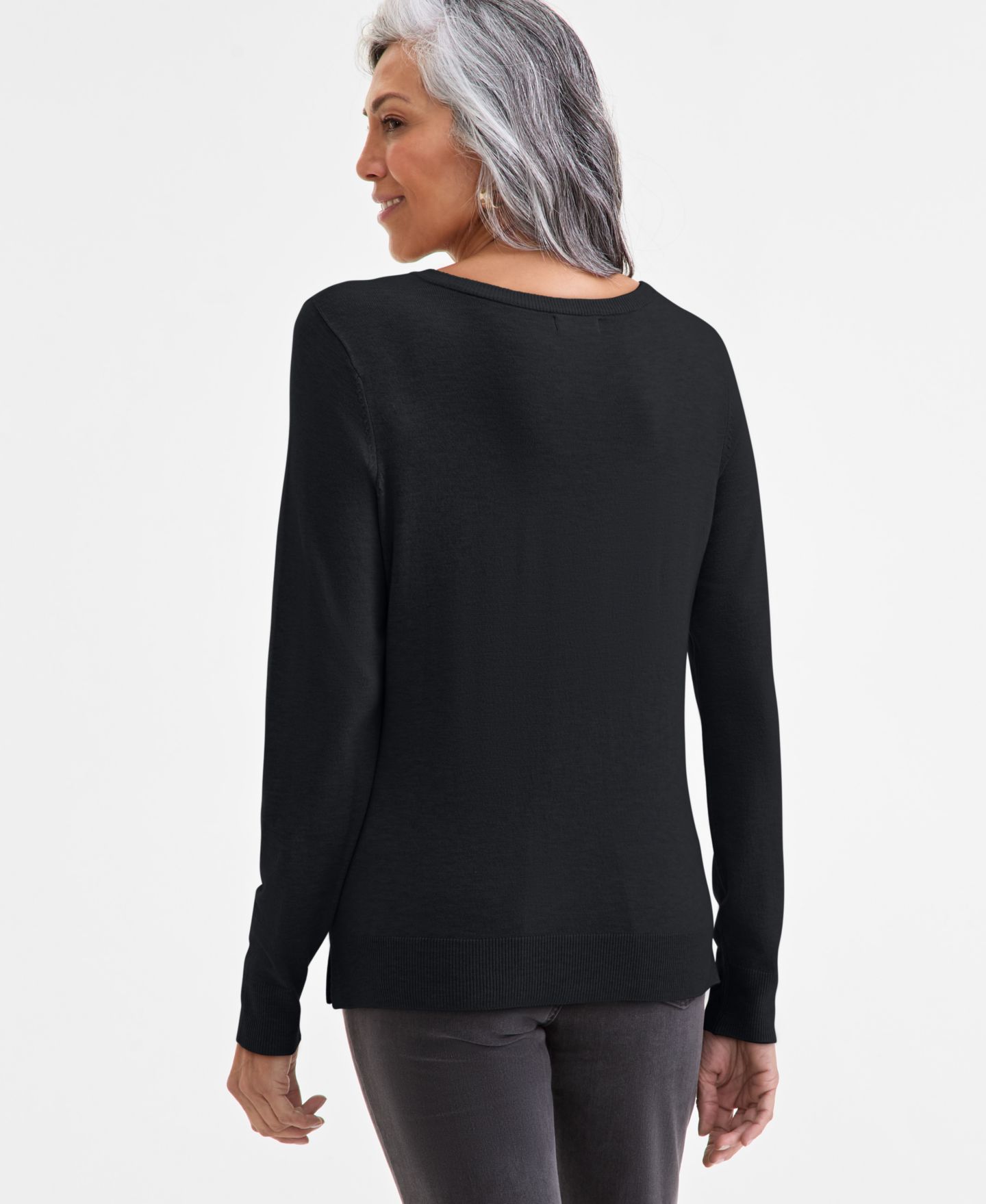 Женский свитер Style & Co V-Neck Long-Sleeve, цвет: Глубокий чёрный — фото 2