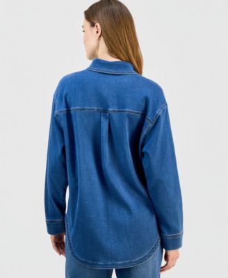 Juniors' Knit Denim Button-Up Shirt