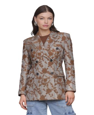 Women's Long Sleeves Plaid Floral Blazer