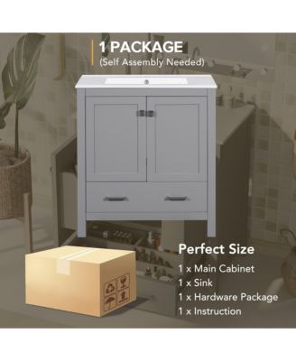 30inch Gray Bathroom Vanity with Single Sink Combo Cabinet Undermount Sink Bathroom Storage Cabinet with 2 Doors