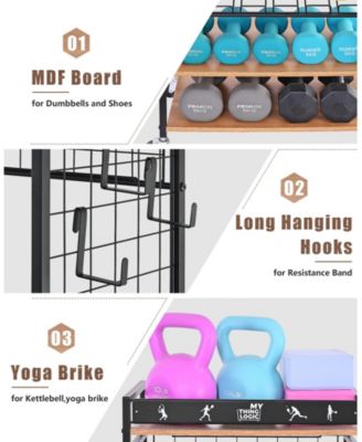 Weight Rack for Dumbbells & Kettlebells - Home Gym Storage Organizer with Wheels & Yoga Mat Hanger