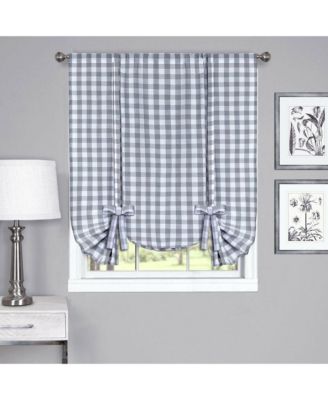 Buffalo Check Plaid Gingham Tie Up Window Single Curtain Shade - 42 in. W x 63 in. L, Taupe