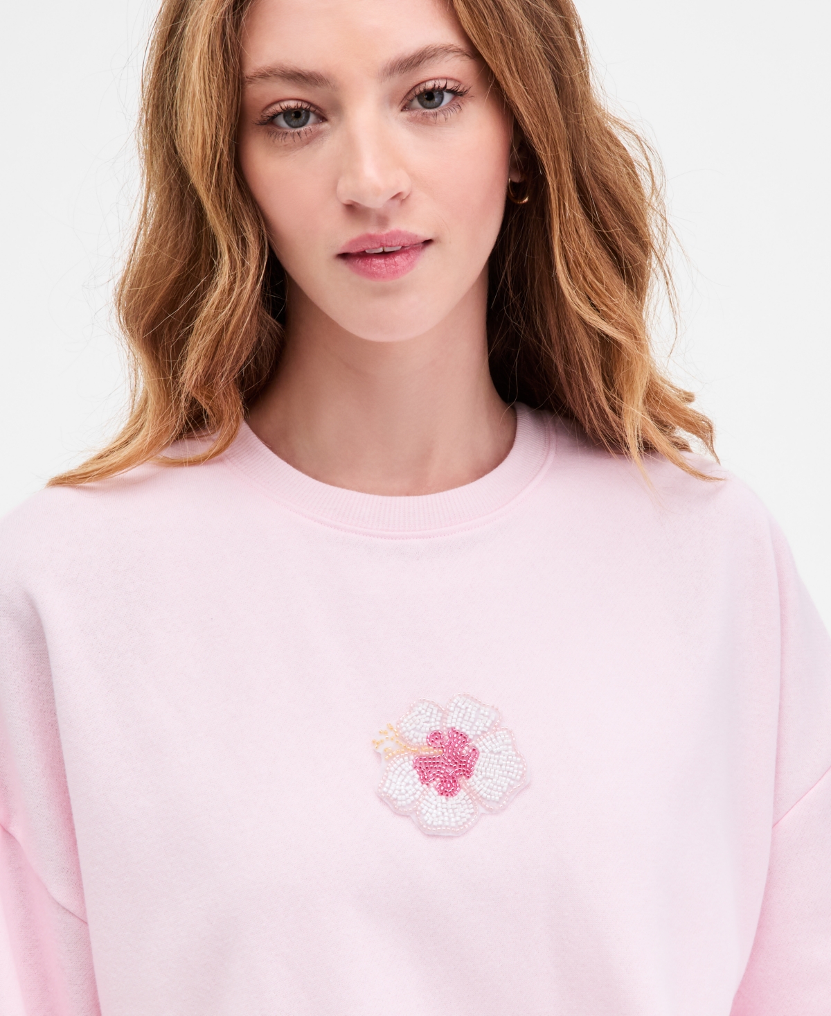 Just Polly Juniors' Long-Sleeve Beaded Crewneck Sweatshirt