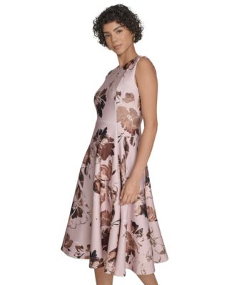 Plus Size Printed Sleeveless Fit and Flare Dress