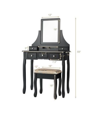Makeup Vanity Set with Mirror and Cushioned Stool