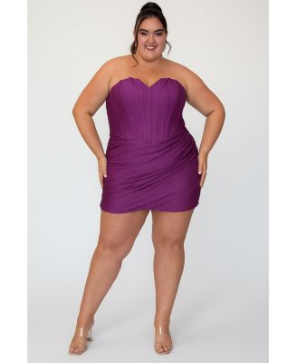 Women's Purple Strapless Corset Mini Dress