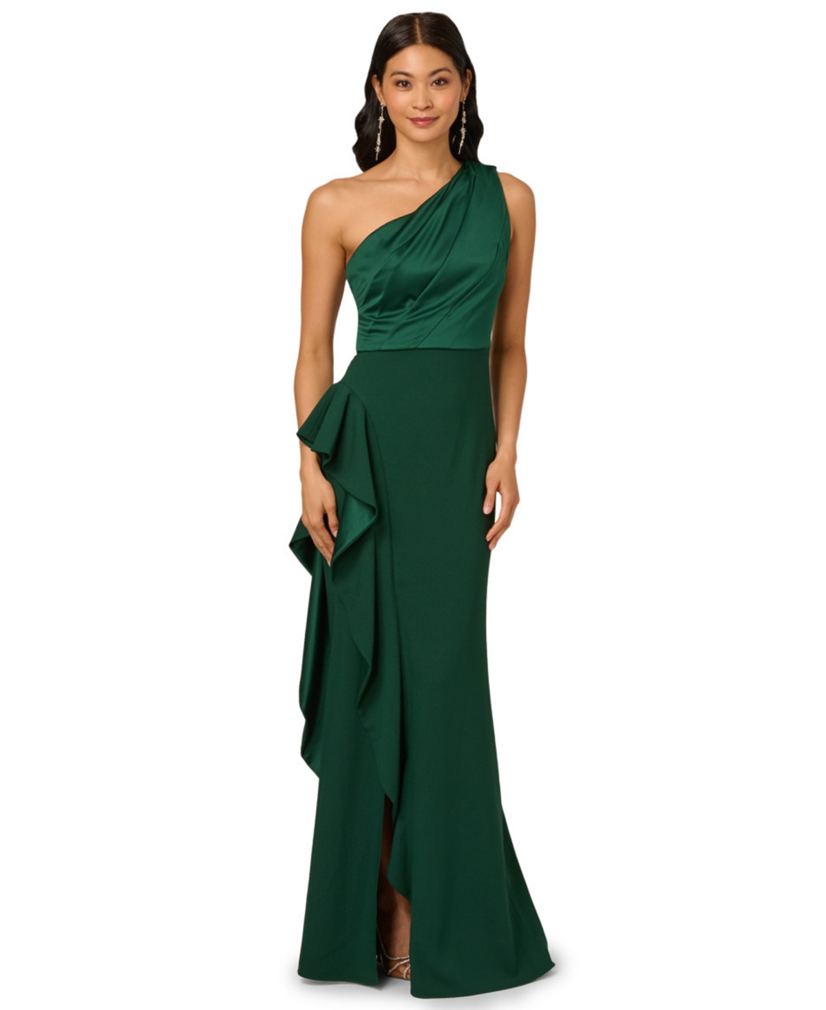 Adrianna Papell Women's One-shoulder Draped Gown In Green