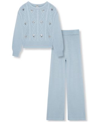 Girls' 7-16 Sequin Cable Knit Sweater and Pants, 2-Piece Set