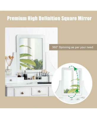Makeup Vanity Set with Mirror and Cushioned Stool
