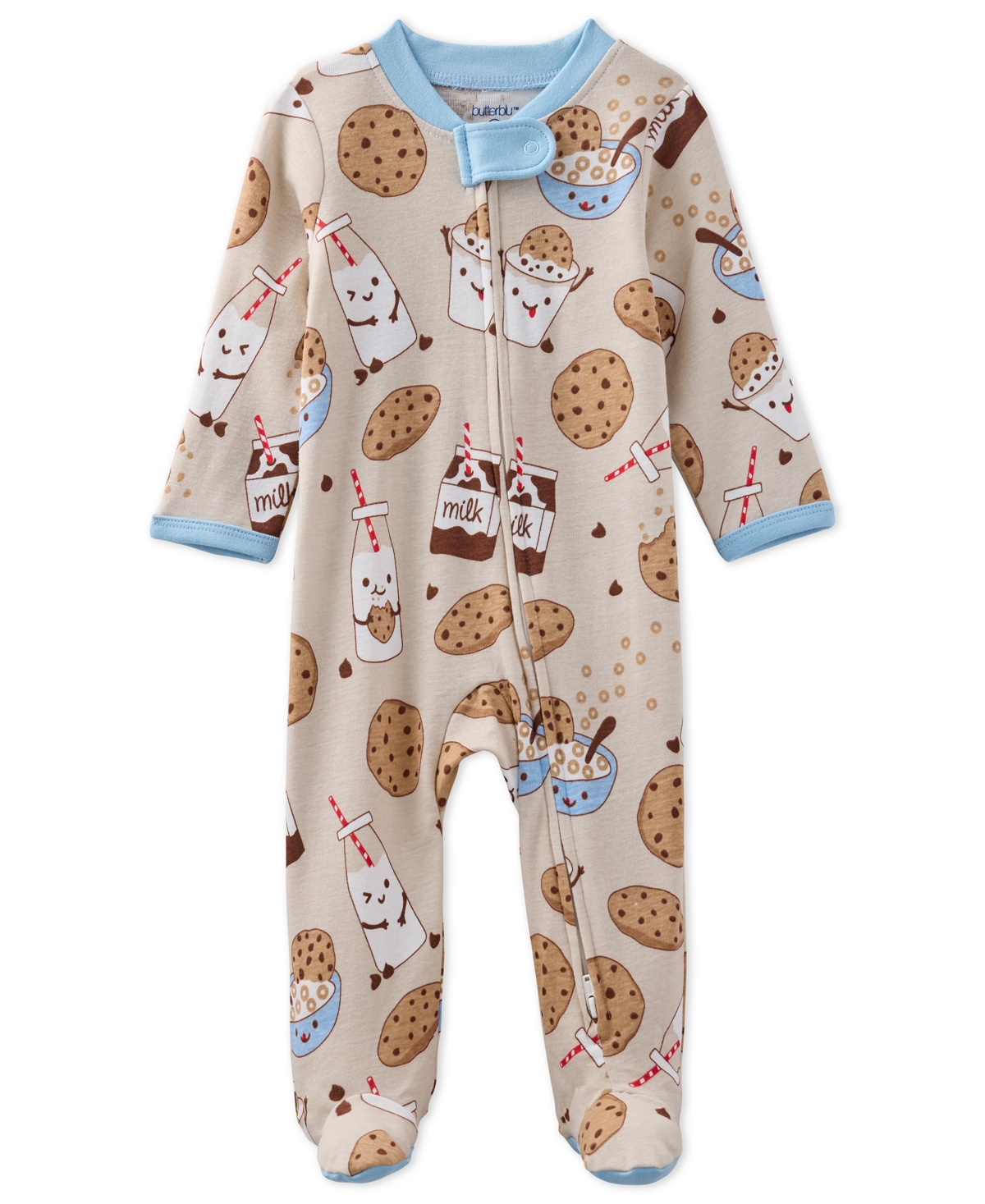 Butterblu Baby Boys' And Baby Girl's Scout 2-way Zip Footed Coveralls In Milk N Cookie Crew