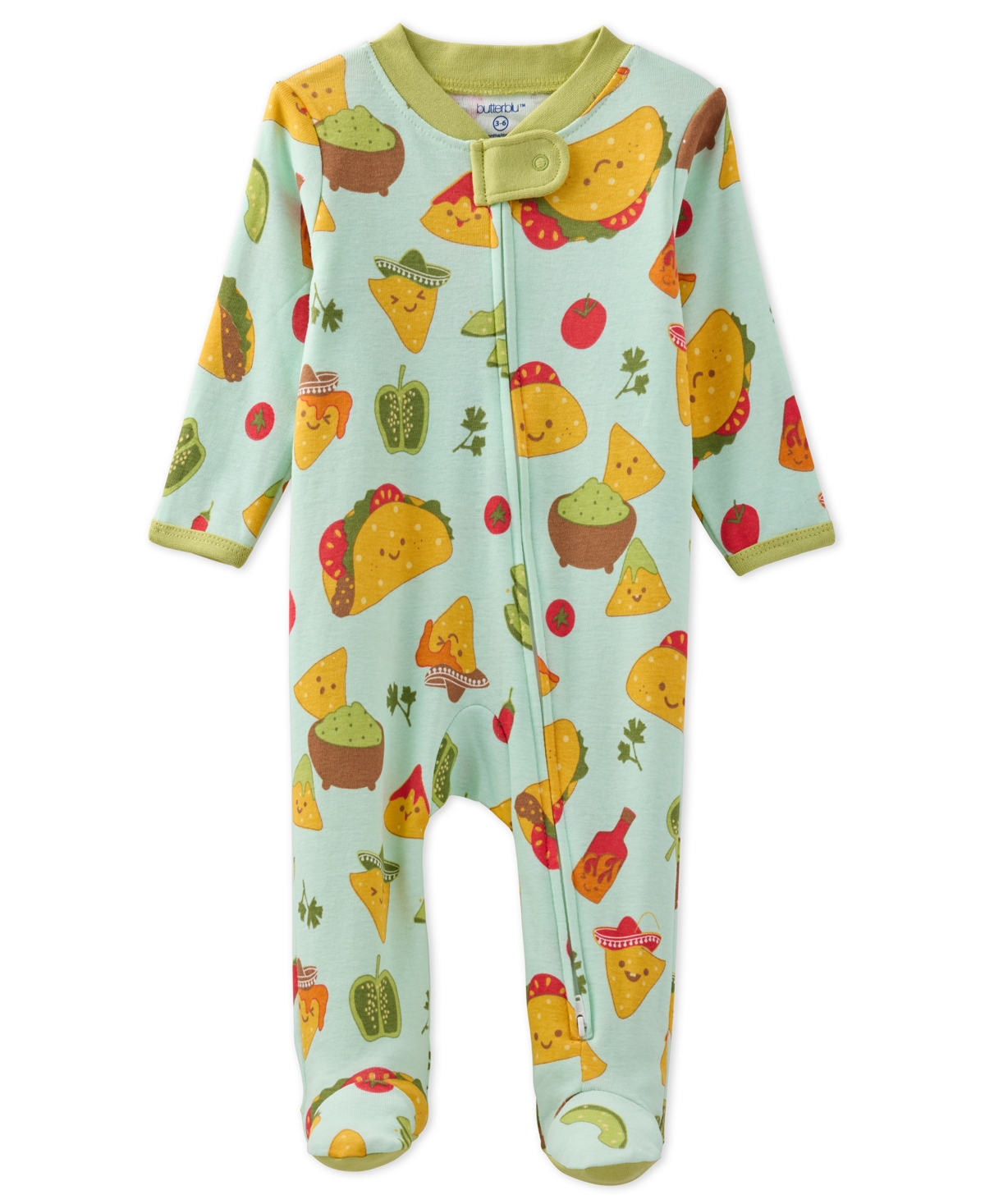 Butterblu Baby Boys' And Baby Girl's Scout 2-way Zip Footed Coveralls In Taco Bout Cute