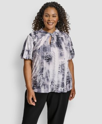 DKNY - Plus Size Loop Neck Balloon Sleeve Top