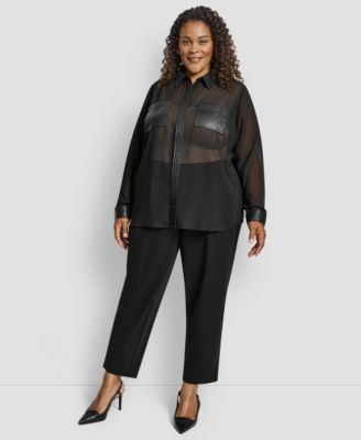 Plus Size Collared Neck Long Sleeve Top