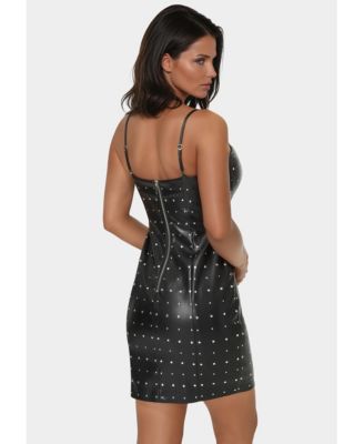 Women's Faux Leather Stud Mini Dress