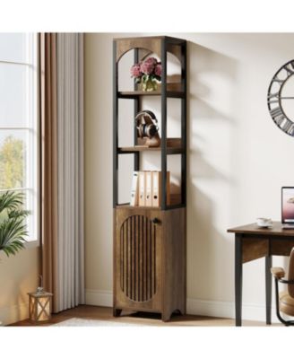 6-Tier Kitchen Pantry Cabinet,70.87" Tall Narrow Bookshelf with Louvered Door Cabinet