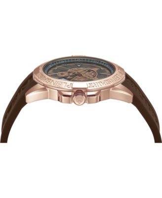 Men's Touchdown 3 Hand Date Quartz Brown Silicone Strap Watch, 44mm