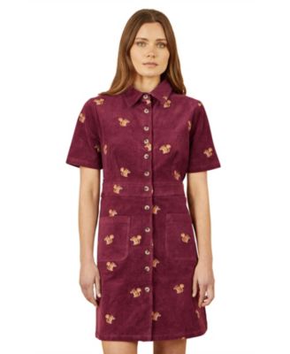 Women's Fox Embroidered Cord Shirt Dress