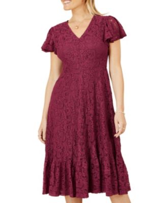 Women's Short Sleeve Lace Midi Skater Dress