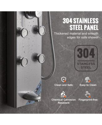 Shower Panel System, Stainless Steel Wall-Mounted Shower Set 5 Shower Modes, 8 Massage Jets, 3-Setting Handheld Shower Head