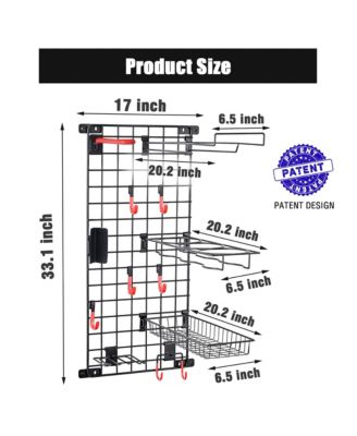 Sports 31x17" Equipment Wall Storage Panel, Wall Mount Garage Storage Organizer for Sports Gear and Bike