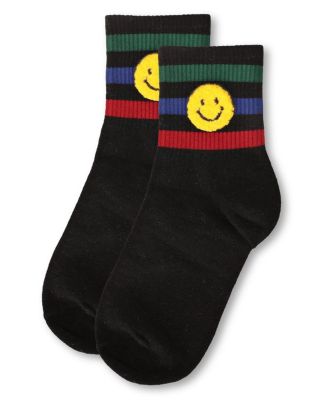 Women's Smiley Terry Patch Stripe Crew Socks