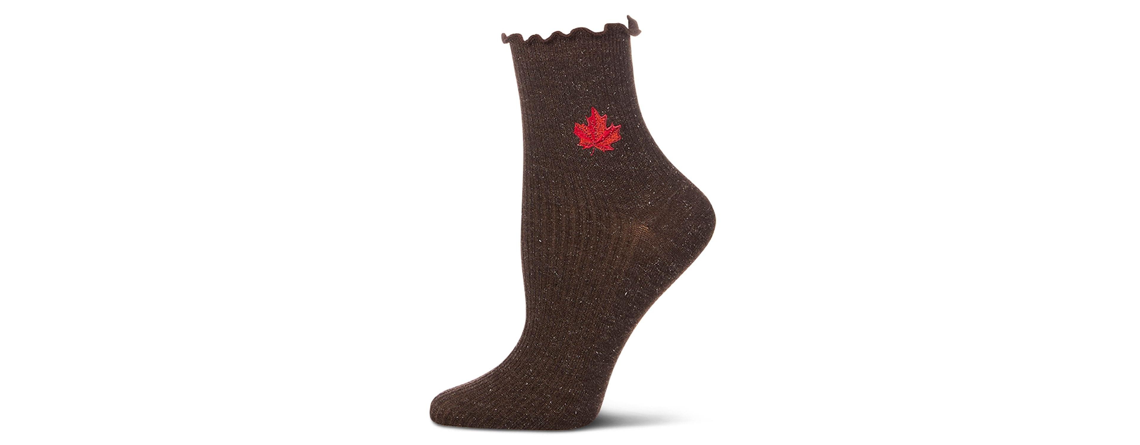 MeMoi Women's Sparkly Ribbed Lettuce Edge Embroidered Leaf Crew Sock