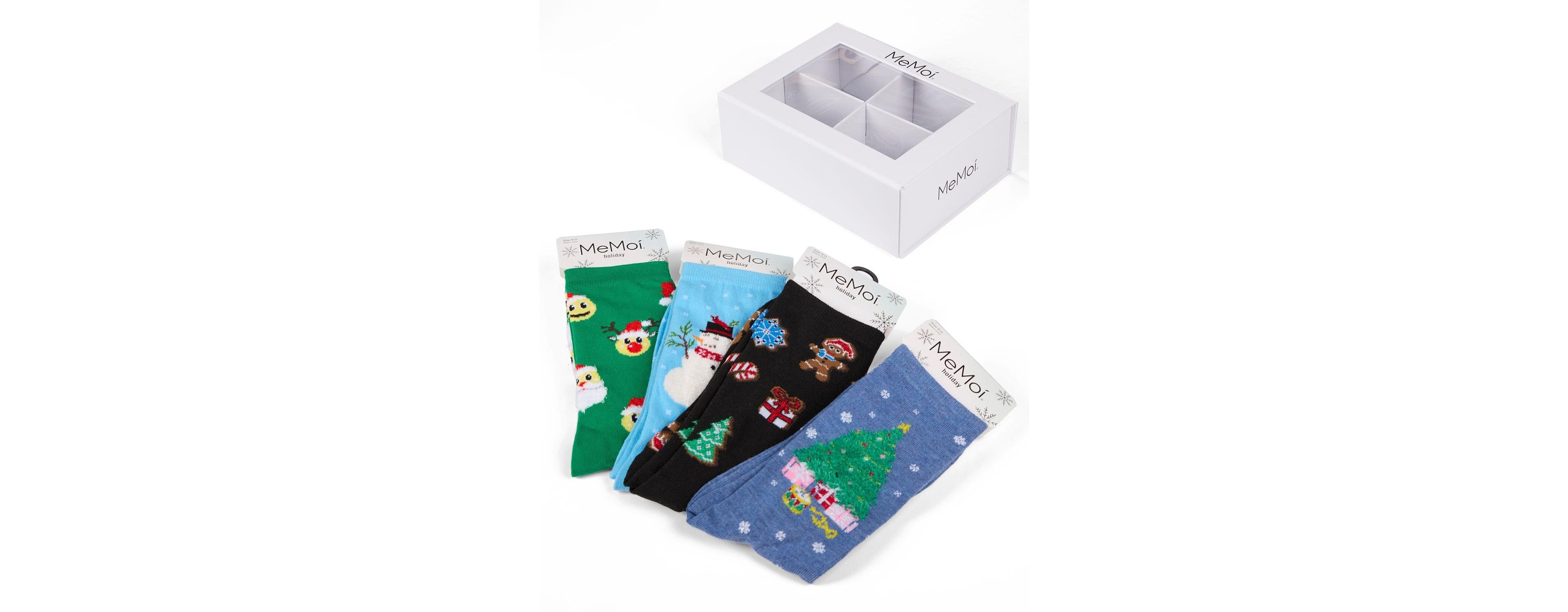 MeMoi Women's 4 Pair Christmas Novelty Crew Socks Gift Set