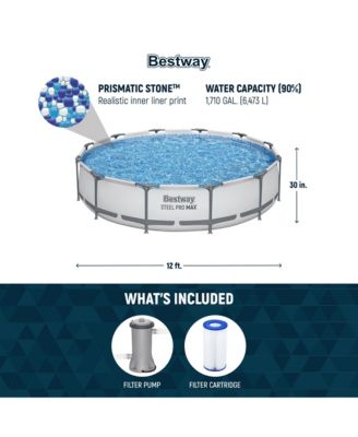 Steel Pro MAX 12 Foot by 30 Inch Above Ground Swimming Pool Set, Gray