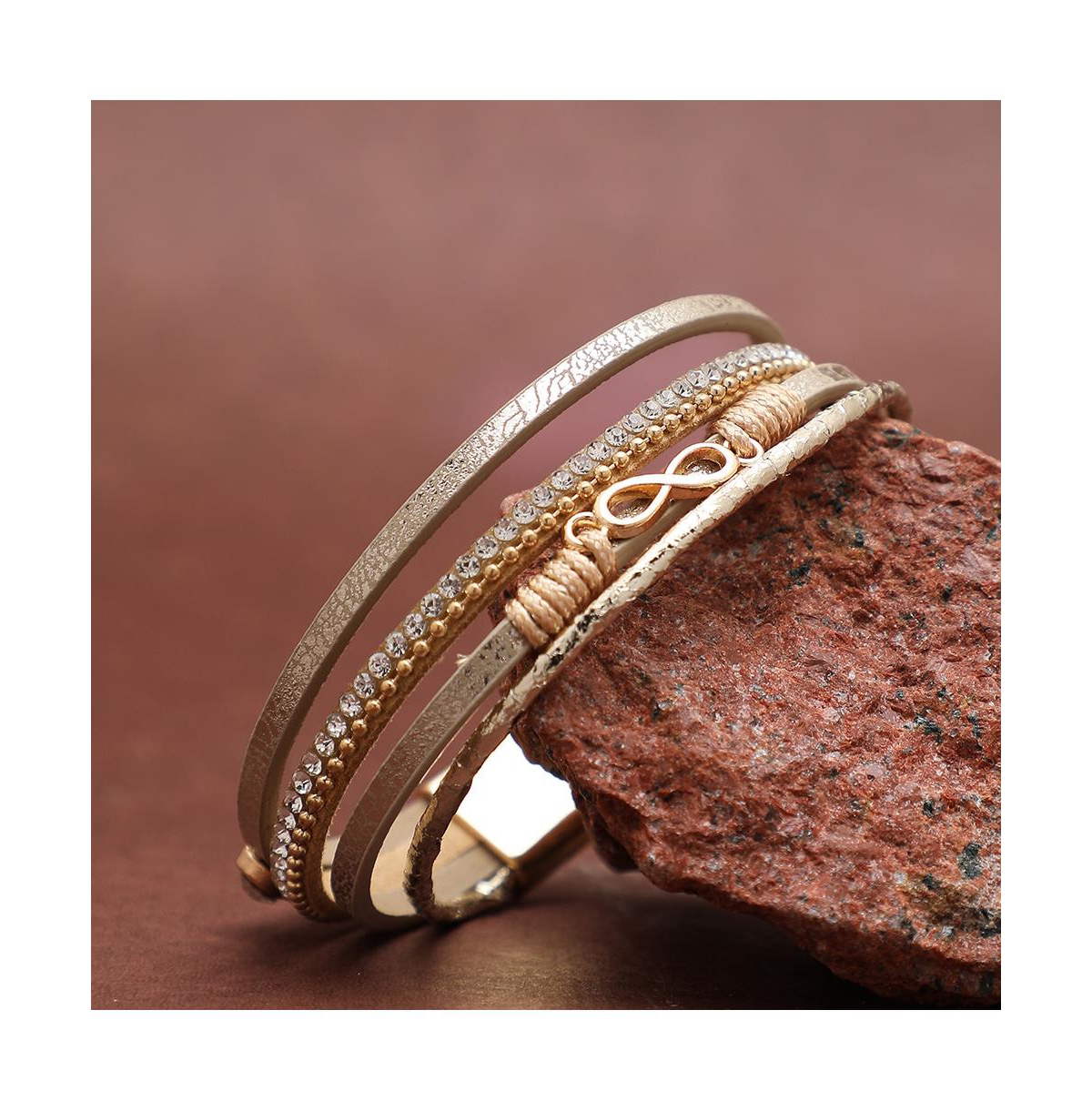 Sohi Women's Gold Infinity Leather Bracelet In Brown