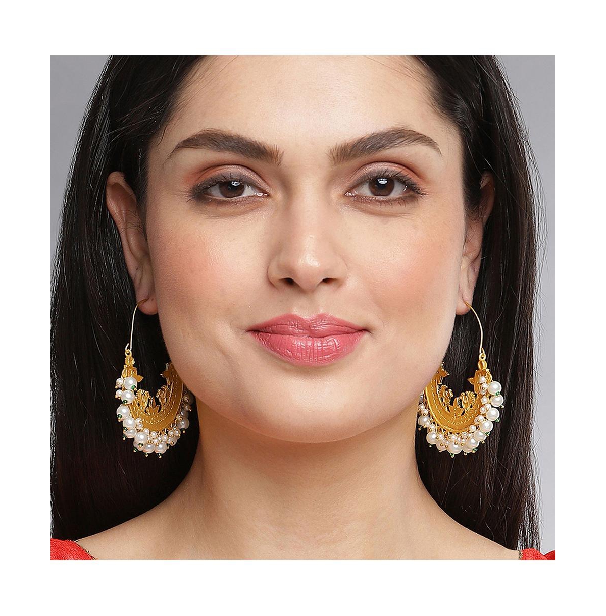 Sohi Women's Gold-plated Stone Hoop Earrings In Gold