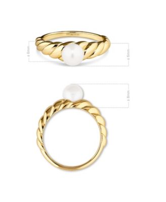 Freshwater Pearl on Rope Ring in Gold Plated Sterling Silver, Size 9