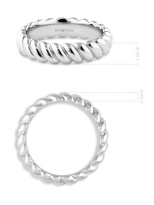 Rope Band Ring in Rhodium Plated Sterling Silver, Size 8
