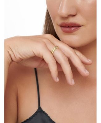 Ribbed Band Ring in Gold Plated Sterling Silver, Size 8