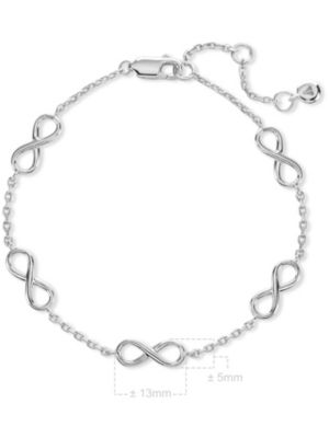 Infinity Chain Bracelet in Rhodium Plated Sterling Silver, Adj 6.5/7.0/7.5 inch