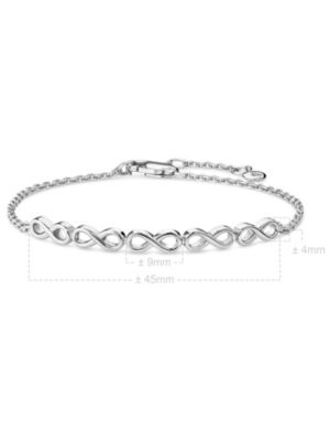 Infinity Chain Bracelet in Rhodium Plated Sterling Silver, Adj 6.5/7.0/7.5 inch