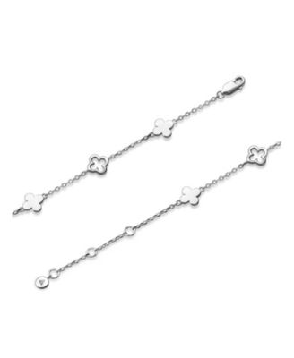 Clover Chain Bracelet in Rhodium Plated Sterling Silver, Adj 6.5/7.0/7.5 inch