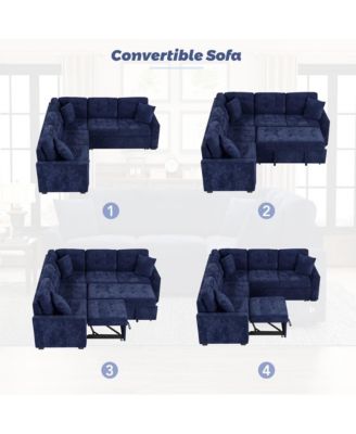 82.6'' L-Shaped Pull Out Sleeper Sofa with USB Ports, Power Outlets & Wheels, Modular Sectional Sofa Bed for Living Room