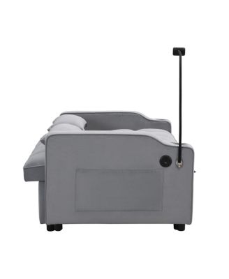 Tufted Convertible Loveseat Sleeper Sofa with Pull-Out Bed, USB Charging & Cup Holders, Space-Saving 3-in-1 Design
