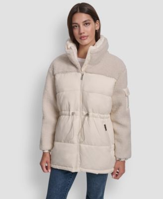 Women's Faux-Sherpa Puffer Mixed Coat
