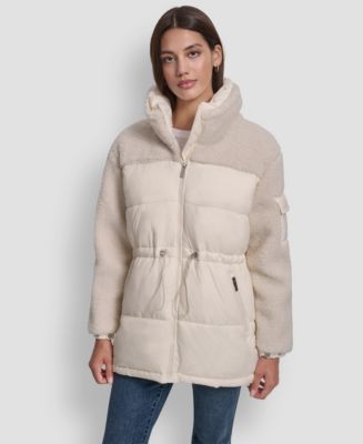 DKNY JEANS　ミリタリ調ーダウンコート DKNY Jeans Women's Faux-Sherpa Puffer Mixed Coat - Macy's