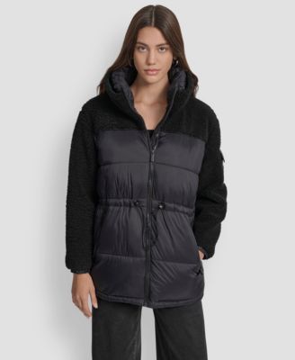 DKNY Jeans - Women's Faux-Sherpa Puffer Mixed Coat