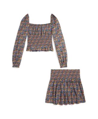 Girls' 7-16 Floral Smocked Top and Skirt, 2-Piece Set