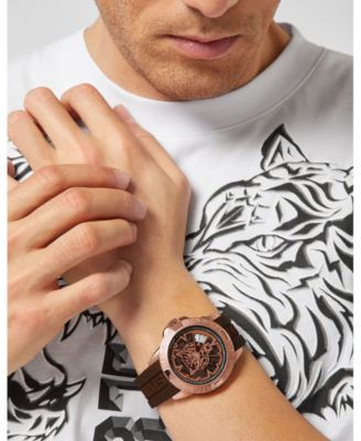 Men's Touchdown 3 Hand Date Quartz Brown Silicone Strap Watch, 44mm