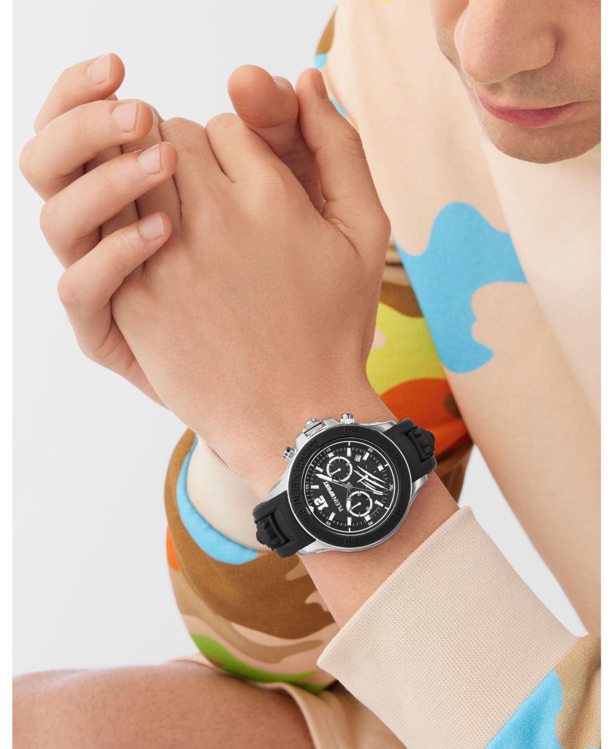 Plein Sport Mens Warrior Tech Chronograph Date Quartz Silicone Strap 47.5mm