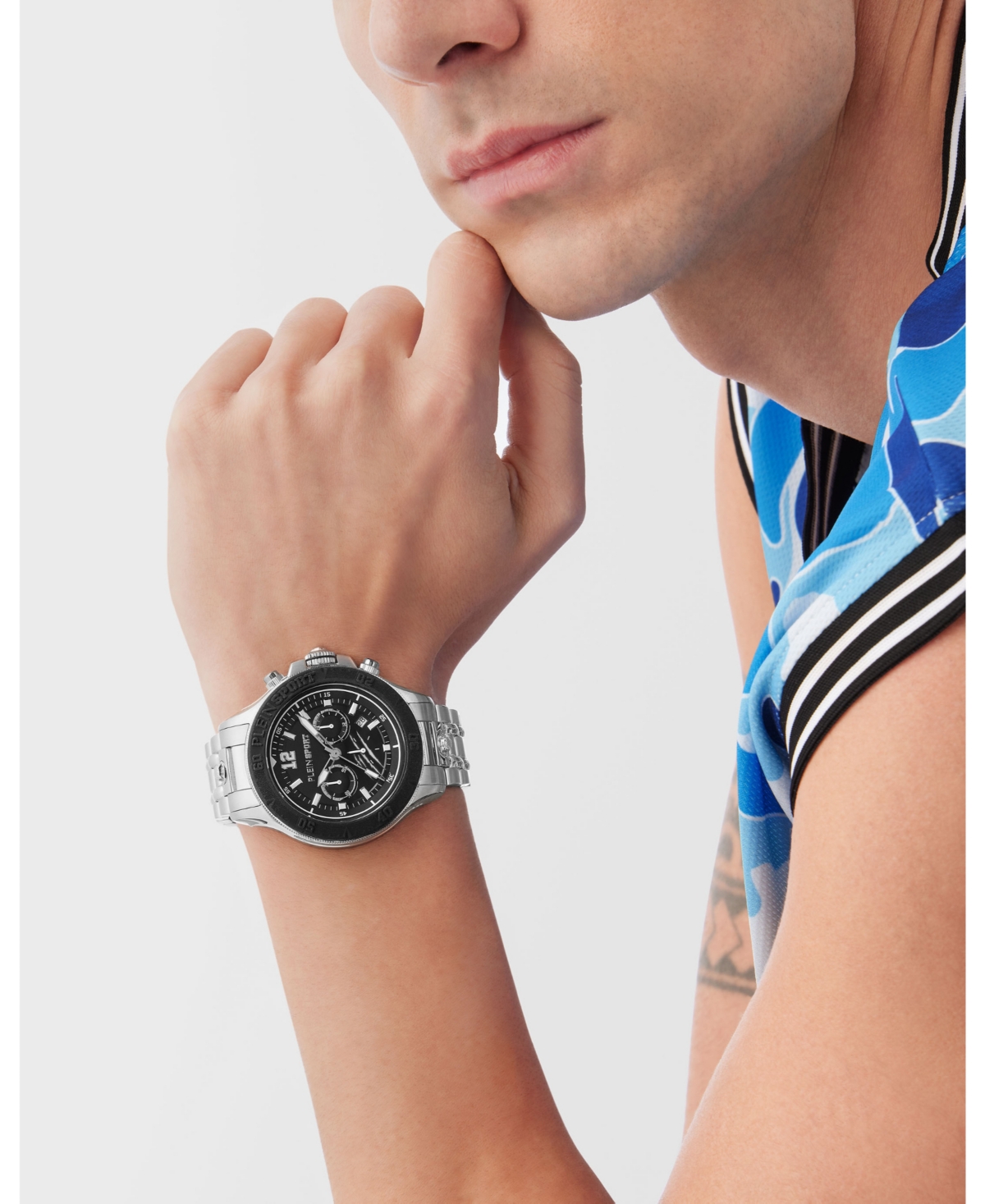 Plein Sport Mens Warrior Tech Chronograph Date Quartz Stainless Steel Bracelet 47.5MM